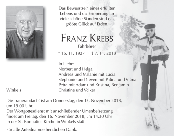 Anzeige von Franz Krebs von MGO