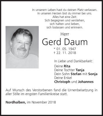 Anzeige von Gerd Daum von MGO