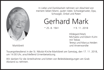 Anzeige von Gerhard Mark von MGO