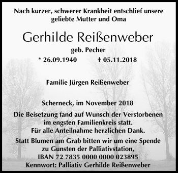 Anzeige von Gerhilde Reißenweber von MGO