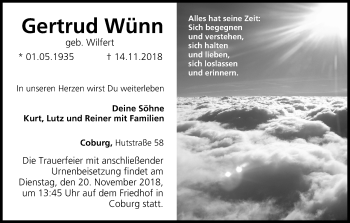 Anzeige von Gertrud Wünn von MGO