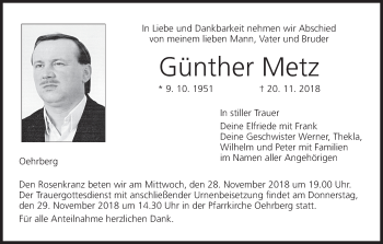 Anzeige von Günther Metz von MGO
