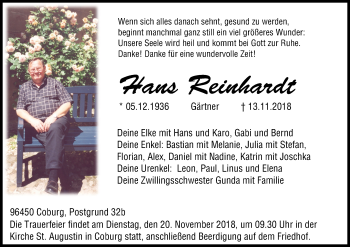 Anzeige von Hans Reinhardt von MGO