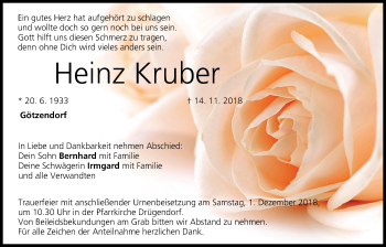 Anzeige von Heinz Kruber von MGO