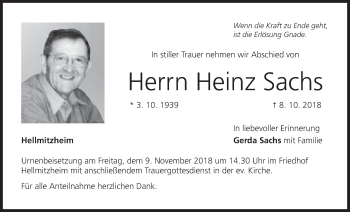 Anzeige von Heinz Sachs von MGO