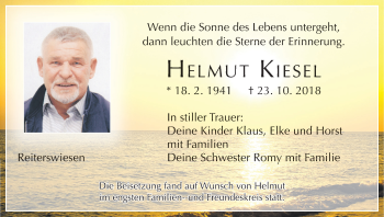Anzeige von Helmut Kiesel von MGO