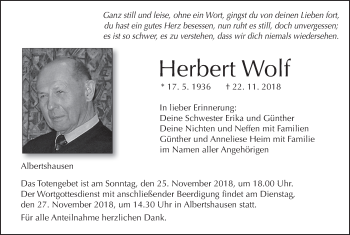 Anzeige von Herbert Wolf von MGO