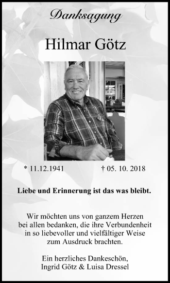 Anzeige von Hilmar Götz von MGO