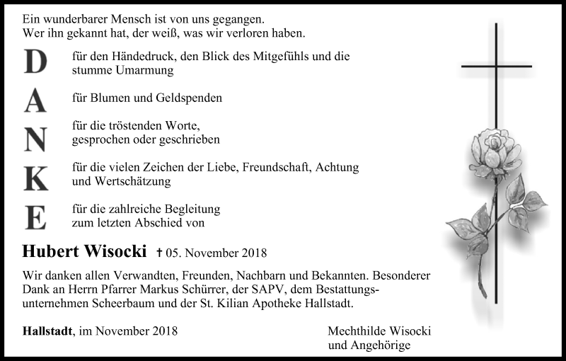  Traueranzeige für Hubert Wisocki vom 24.11.2018 aus MGO