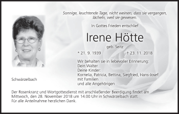 Anzeige von Irene Hötte von MGO