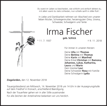 Anzeige von Irma Fischer von MGO