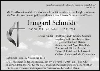 Anzeige von Irmgard Schmidt von MGO