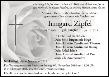 Anzeige von Irmgard Zipfel von MGO