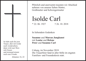 Anzeige von Isolde Carl von MGO