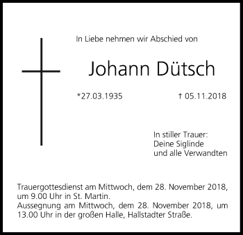 Anzeige von Johann Dütsch von MGO