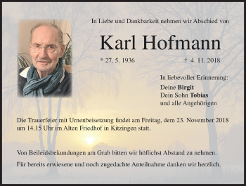 Anzeige von Karl Hofmann von MGO