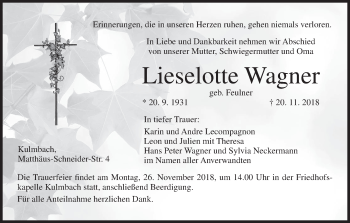 Anzeige von Lieselotte Wagner von MGO