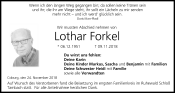 Anzeige von Lothar Forkel von MGO