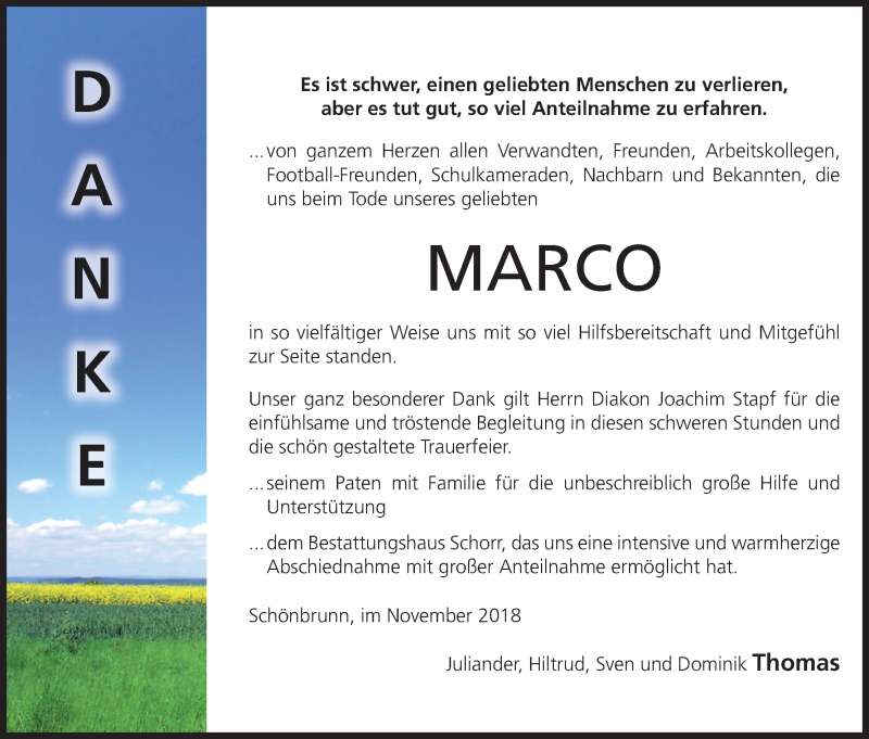  Traueranzeige für Marco  vom 24.11.2018 aus MGO