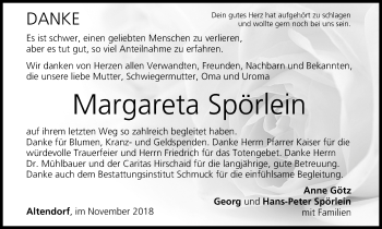 Anzeige von Margareta Spörlein von MGO