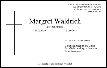 Anzeige von Margret Waldrich von MGO