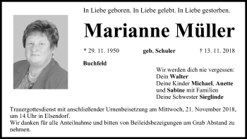 Anzeige von Marianne Müller von MGO