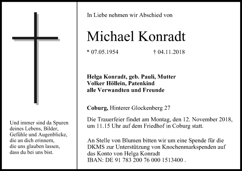  Traueranzeige für Michael Konradt vom 10.11.2018 aus MGO
