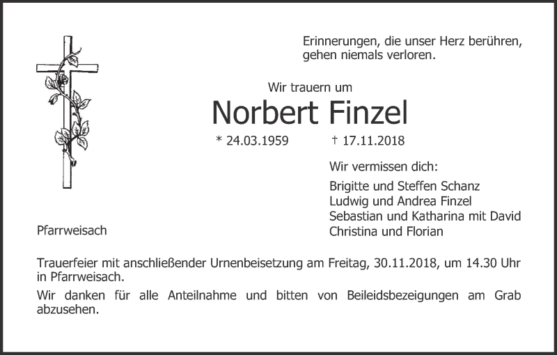  Traueranzeige für Norbert Finzel vom 24.11.2018 aus MGO
