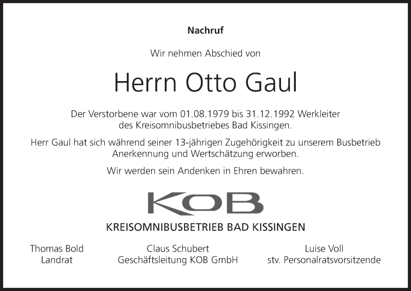  Traueranzeige für Otto Gaul vom 14.11.2018 aus MGO