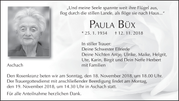 Anzeige von Paula Büx von MGO
