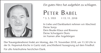 Anzeige von Peter Babel von MGO