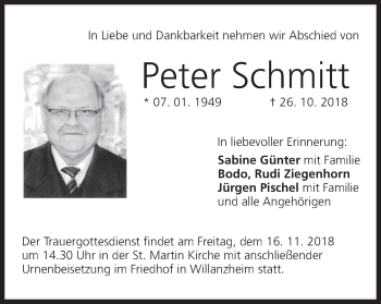 Anzeige von Peter Schmitt von MGO