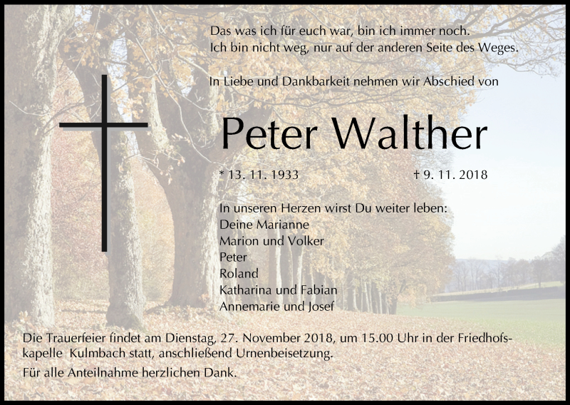  Traueranzeige für Peter Walther vom 24.11.2018 aus MGO
