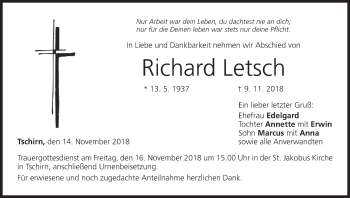 Anzeige von Richard Letsch von MGO