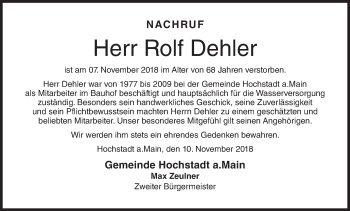 Anzeige von Rolf Dehler von MGO