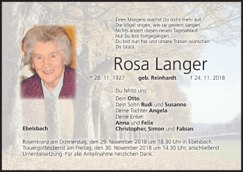 Anzeige von Rosa Langer von MGO