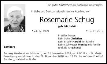 Anzeige von Rosemarie Schug von MGO
