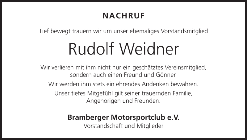  Traueranzeige für Rudolf Weidner vom 06.11.2018 aus MGO