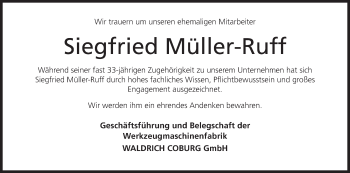 Anzeige von Siegfried Müller-Ruff von MGO
