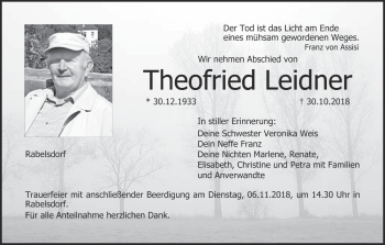 Anzeige von Theofried Leidner von MGO