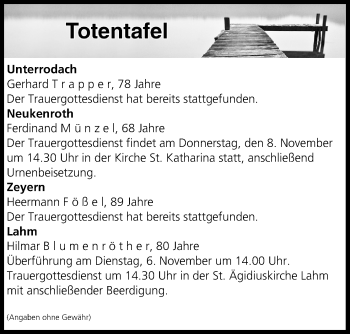 Anzeige von Totentafel vom 06.11.2018 von MGO