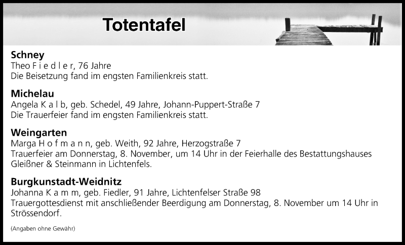  Traueranzeige für Totentafel vom 07.11.2018 vom 07.11.2018 aus MGO