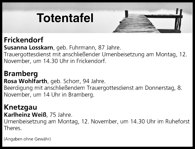  Traueranzeige für Totentafel vom 08.11.2018 vom 08.11.2018 aus MGO