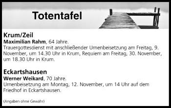 Anzeige von Totentafel vom 09.11.2018 von MGO