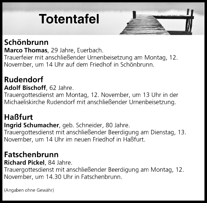  Traueranzeige für Totentafel vom 10.11.2018 vom 10.11.2018 aus MGO
