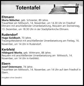 Anzeige von Totentafel vom 13.11.2018 von MGO