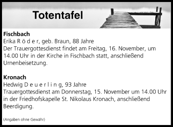Anzeige von Totentafel vom 14.11.2018 von MGO