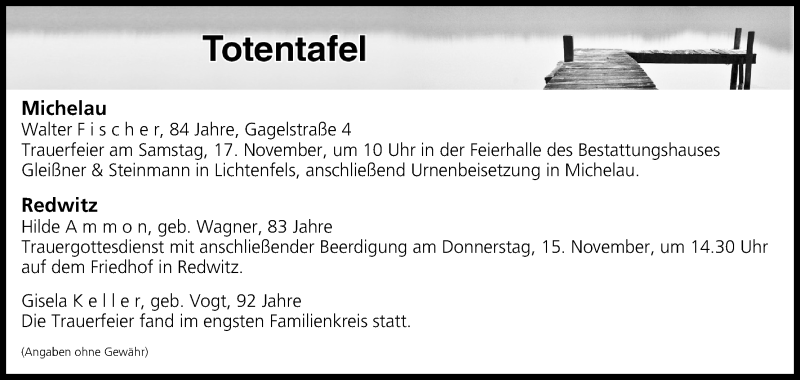  Traueranzeige für Totentafel vom 14.11.2018 vom 14.11.2018 aus MGO