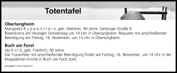 Anzeige von Totentafel vom 15.11.2018 von MGO
