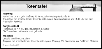 Anzeige von Totentafel vom 16.11.2018 von MGO